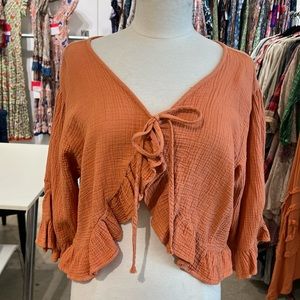 Cotton gauze front tie jacket